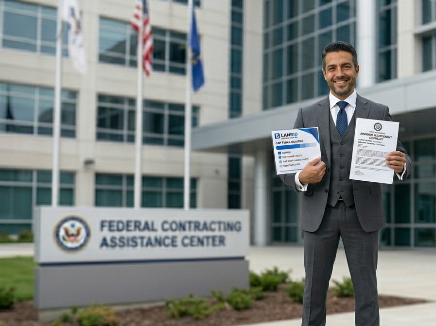 LanBid customer holding a federal contract award outside the Federal Contracting Assistance Center